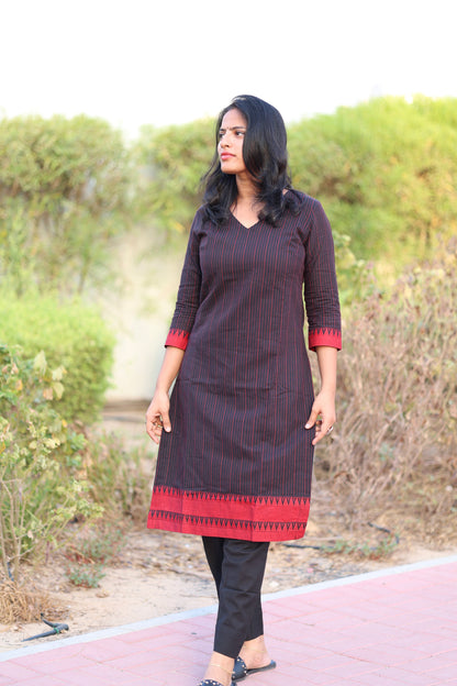 Teena - Pure Handloom Cotton Kurta Set - Black