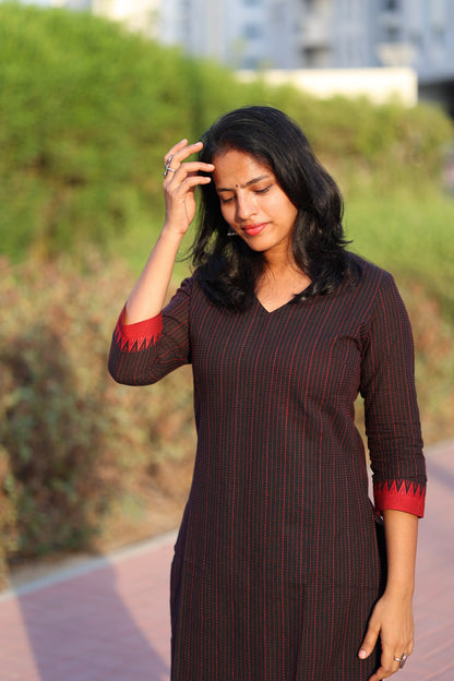 Teena - Pure Handloom Cotton Kurta Set - Black