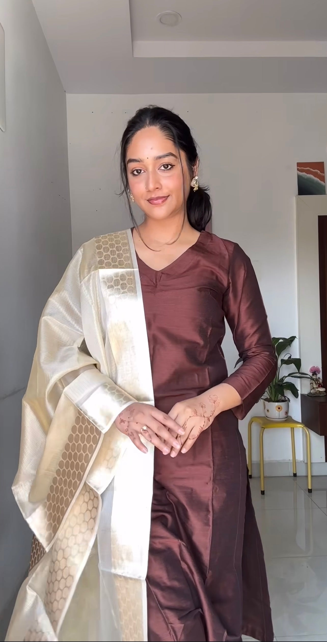 Namrata - Chocolate Brown Silk cotton set
