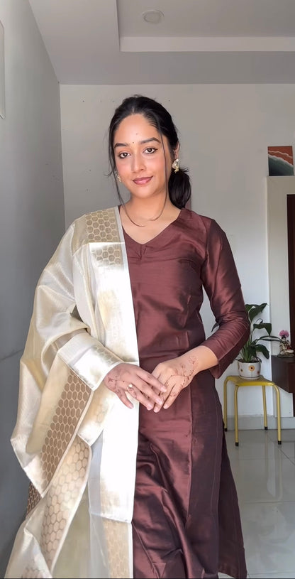 Namrata - Chocolate Brown Silk cotton set