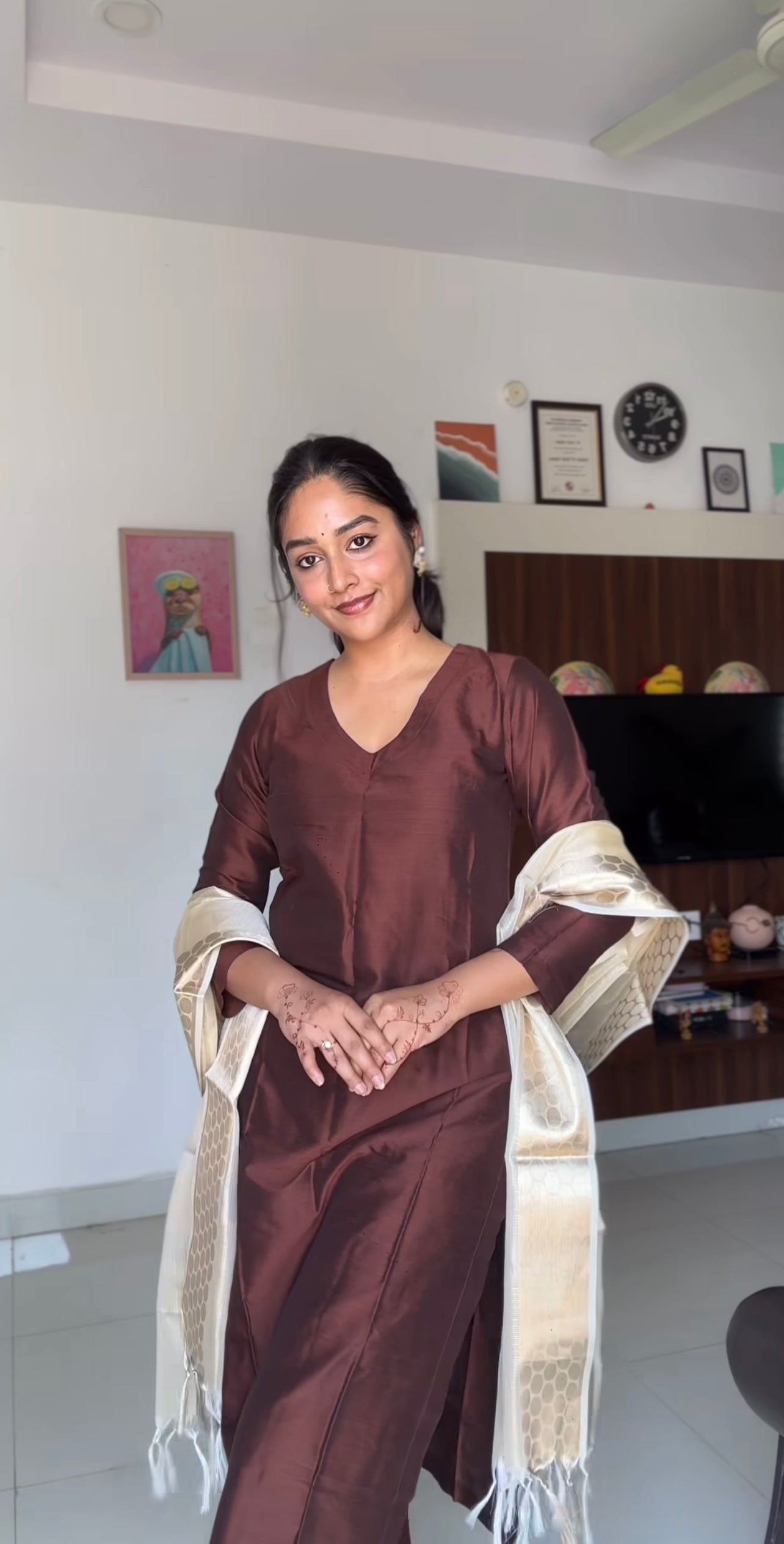 Namrata - Chocolate Brown Silk cotton set