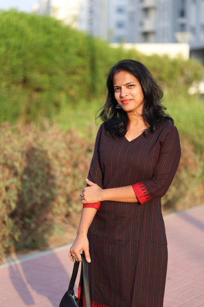 Teena - Pure Handloom Cotton Kurta Set - Black