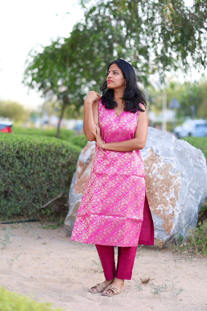 Kavya - Brocade Coord Set - Pink