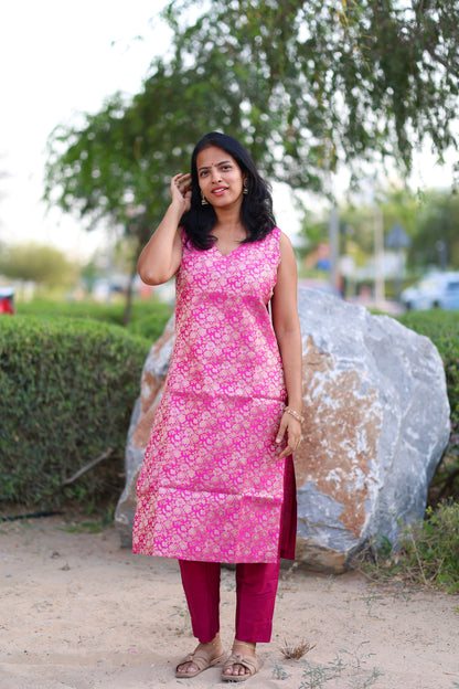 Kavya - Brocade Coord Set - Pink