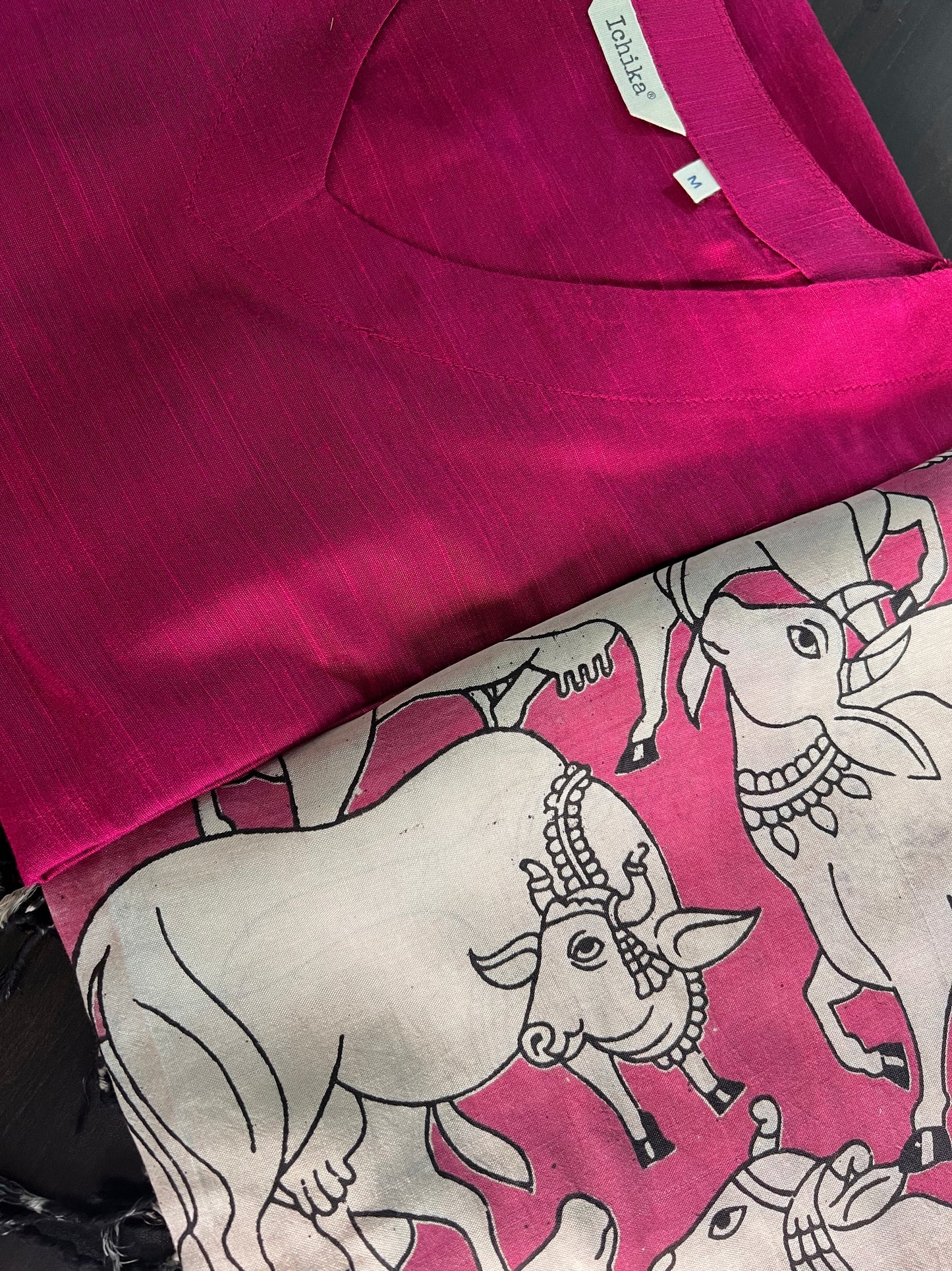 Kalamkari Dupatta - Chennuri silk - Pink and half white