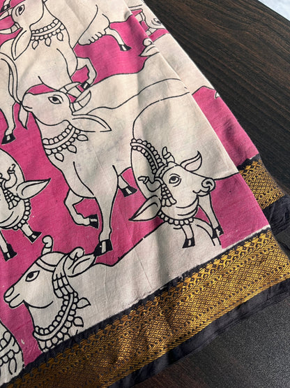 Yogitha - Rani Pink Silk cotton set with Kalamkari dupatta