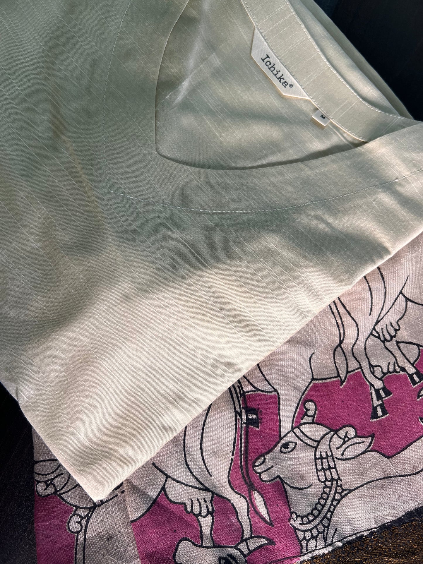 Kalamkari Dupatta - Chennuri silk - Pink and half white