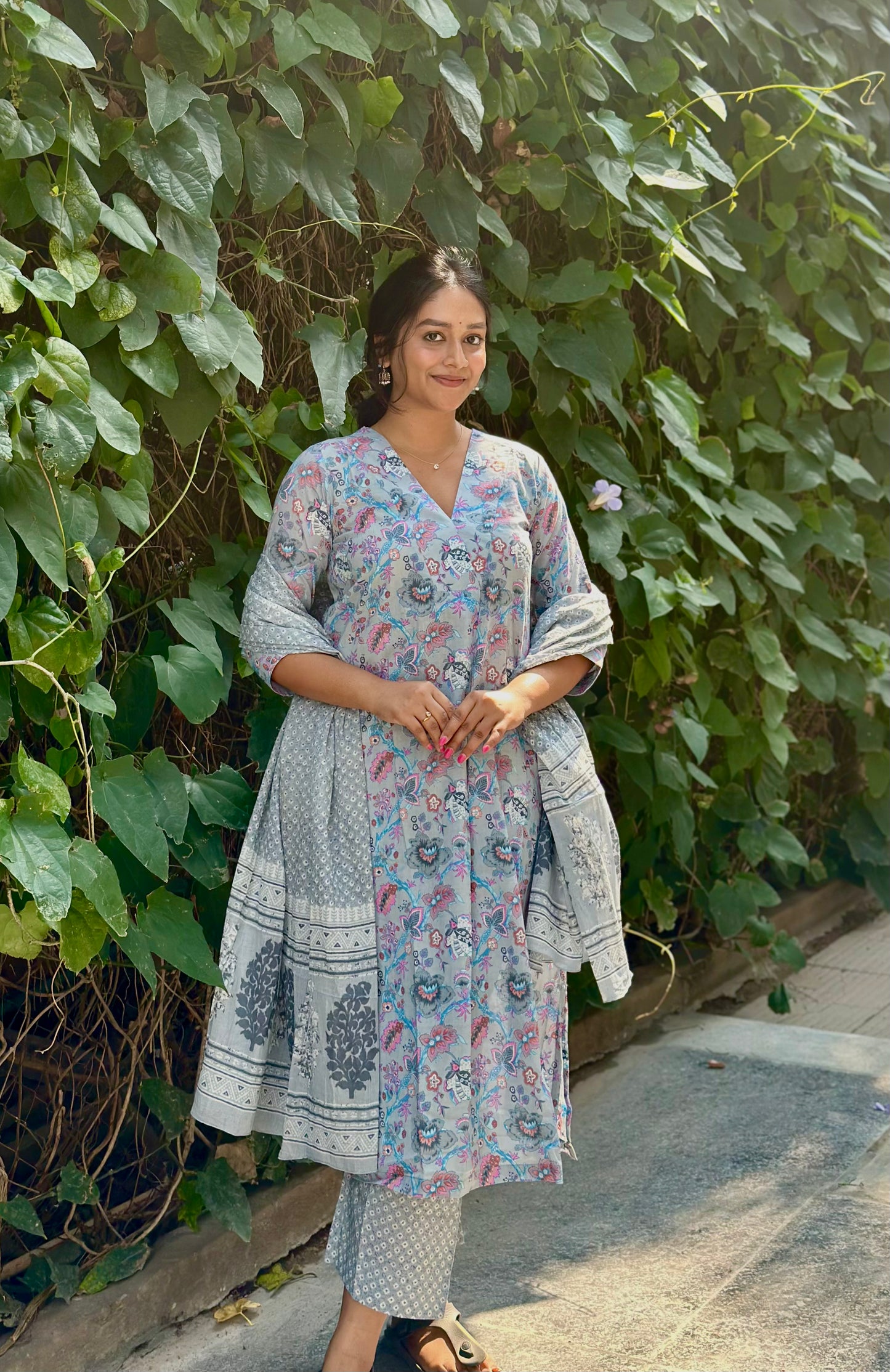 Vishnu - Pure block printed cotton suit - Blue