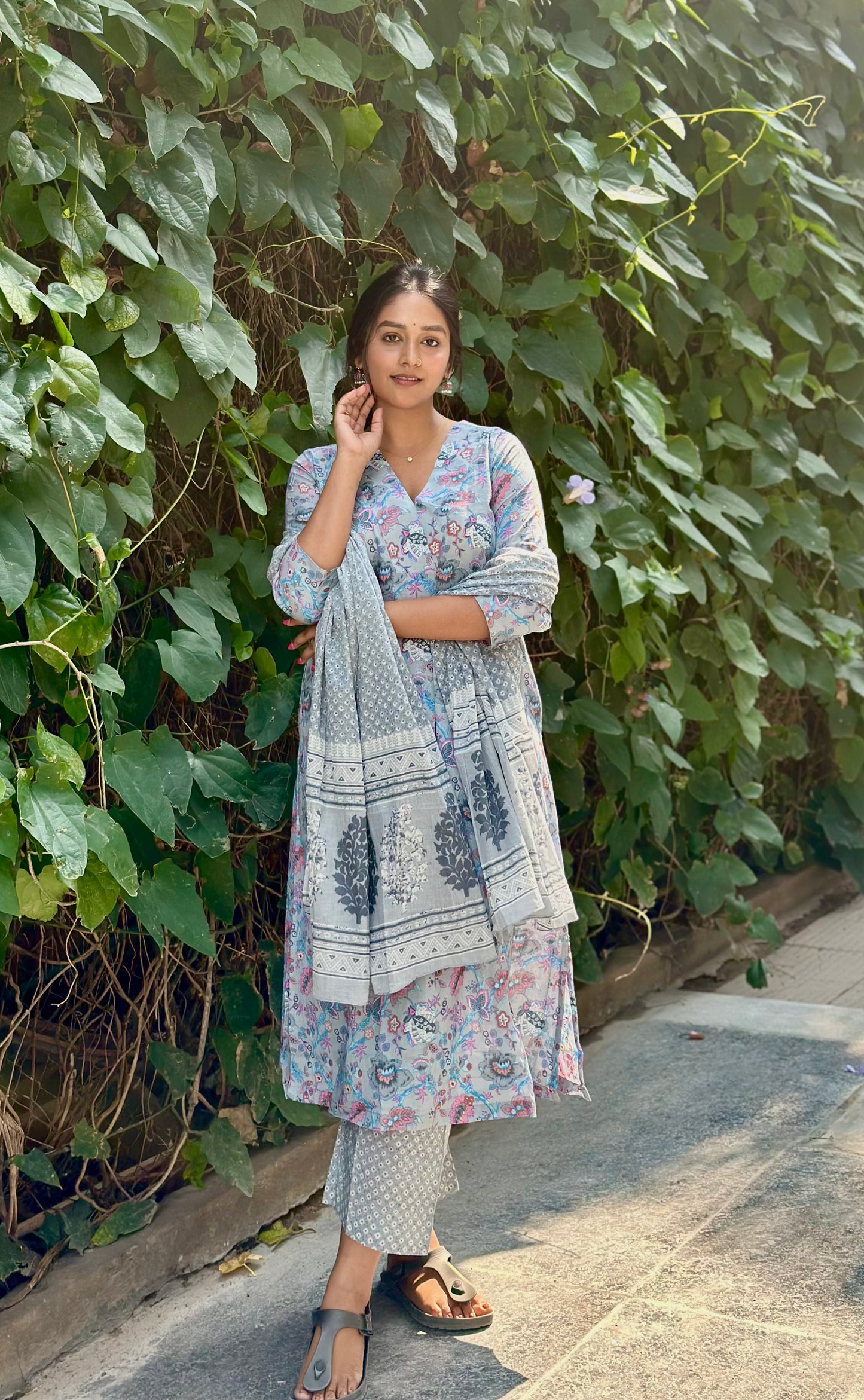 Vishnu - Pure block printed cotton suit - Blue