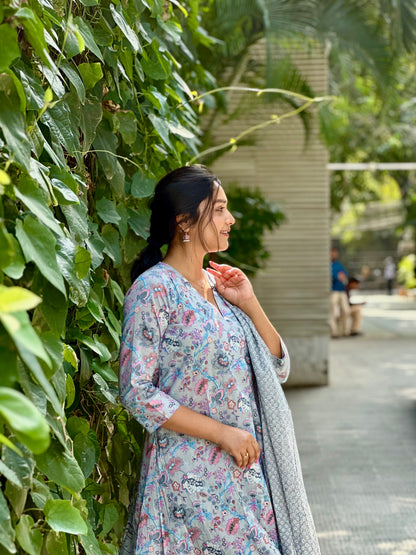 Vishnu - Pure block printed cotton suit - Blue