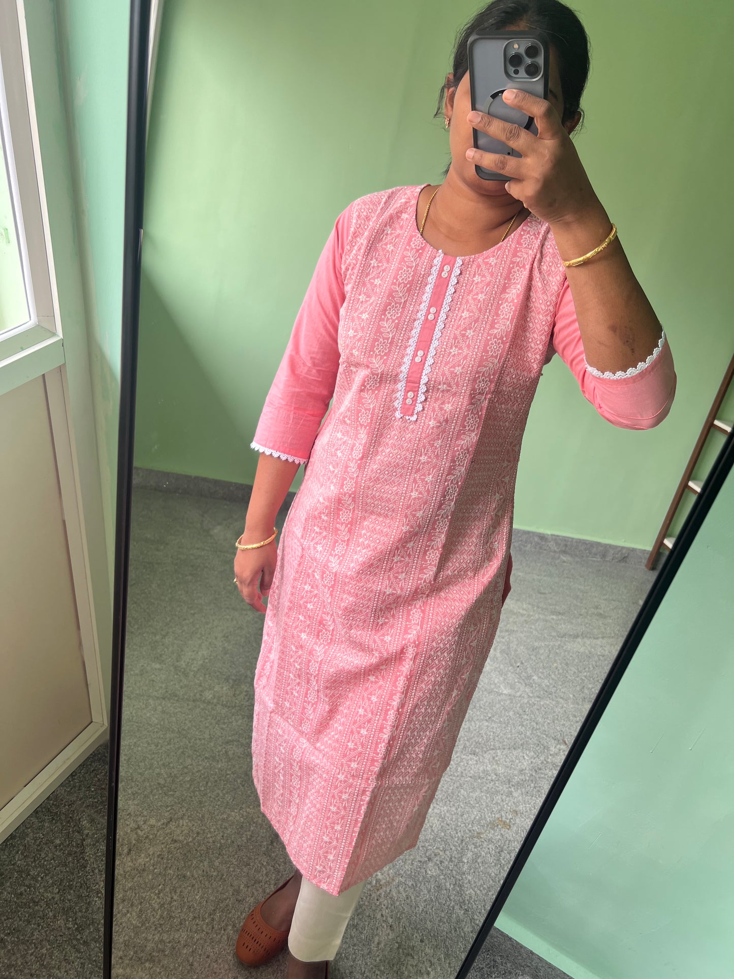 Naina - Pink Cotton kurti with embroidery