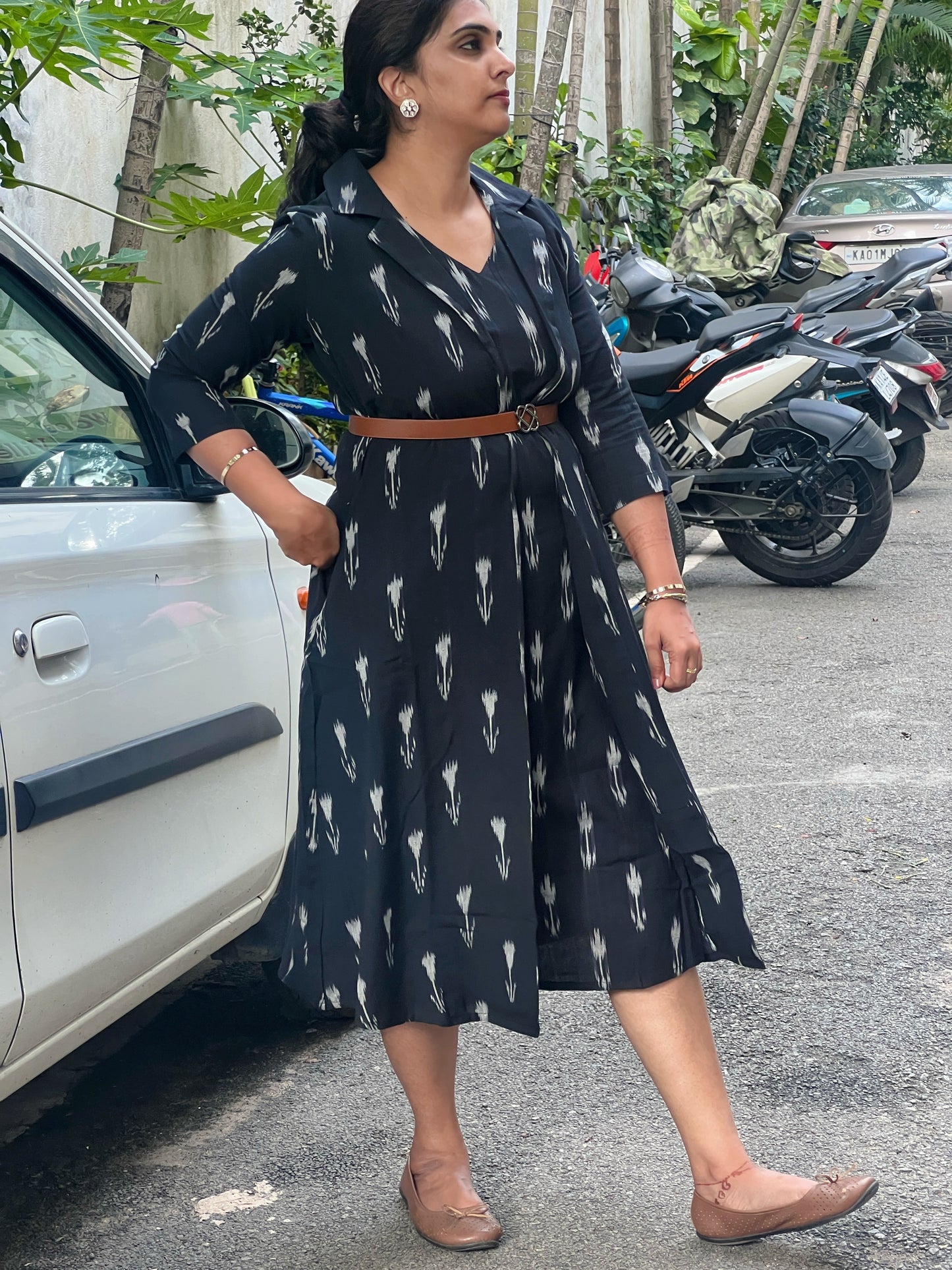 Saira - Ikkat Two layered jacket dress - Black