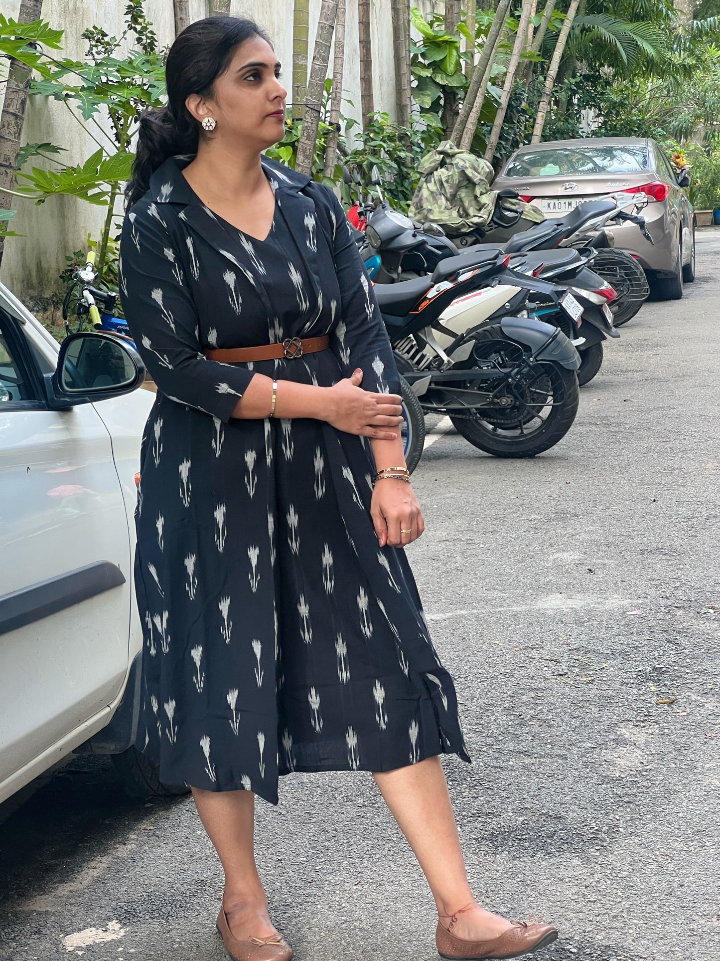 Saira - Ikkat Two layered jacket dress - Black