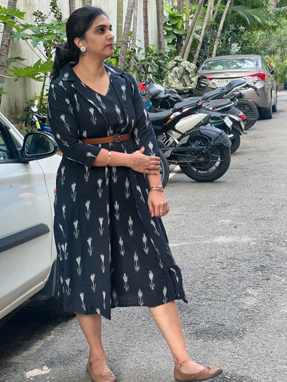 Saira - Ikkat Two layered jacket dress - Black