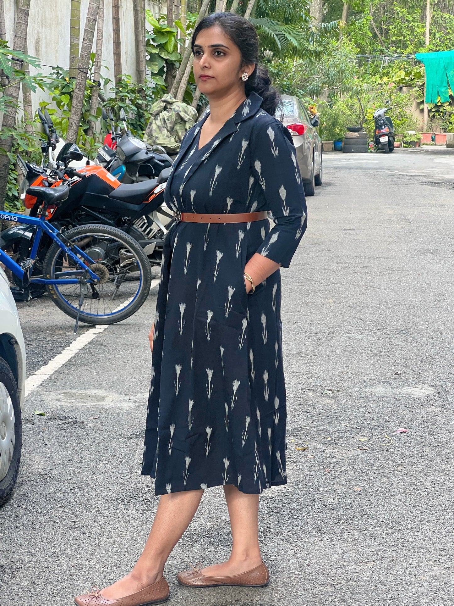 Saira - Ikkat Two layered jacket dress - Black