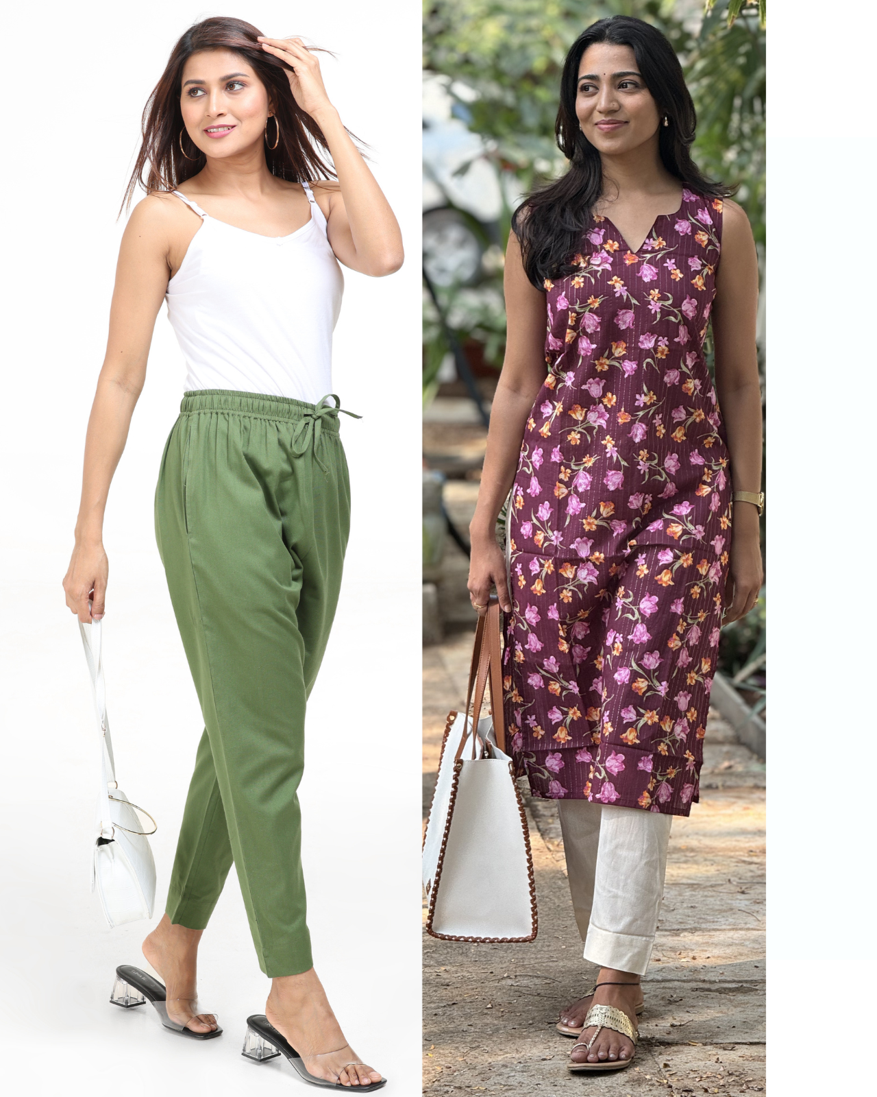 Tamara Every Day Cotton Pants - Value Combo (Olive Green and Beige )