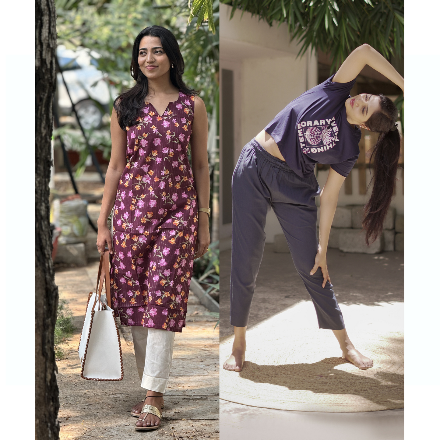 Tamara Every Day Cotton Pants - Value Combo (Beige and Navy Blue)