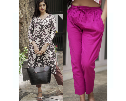 Tamara Every Day Cotton Pants - Value Combo (Brown and Pink )
