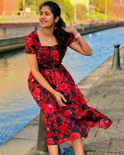 Kruthi - Premium cotton designer dress - Black and Red