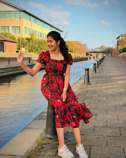Kruthi - Premium cotton designer dress - Black and Red