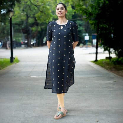 Lahari - Cotton Silk Weave Kurta - Black