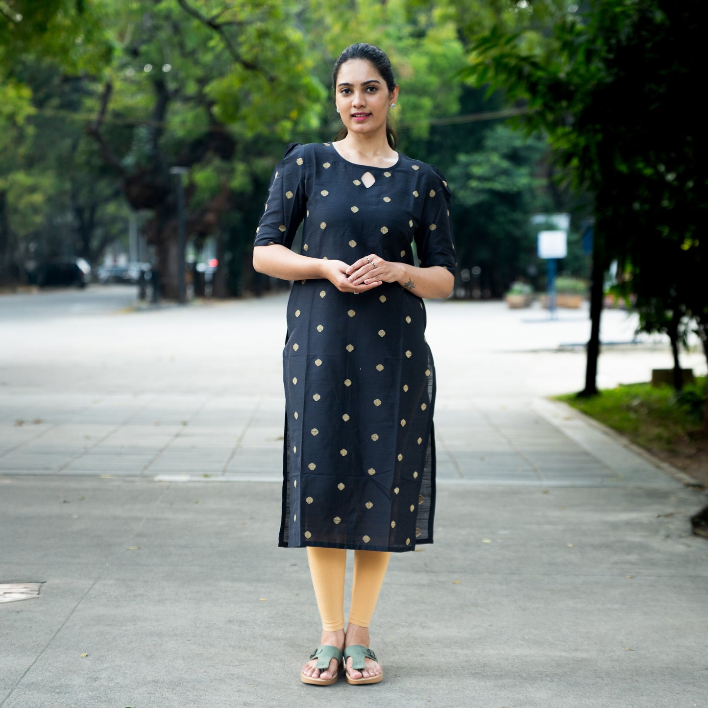 Lahari - Cotton Silk Weave Kurta - Black