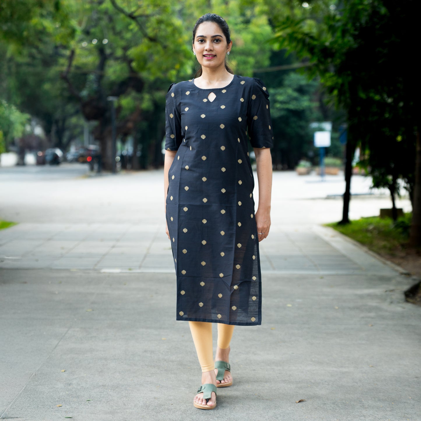 Lahari - Cotton Silk Weave Kurta - Black