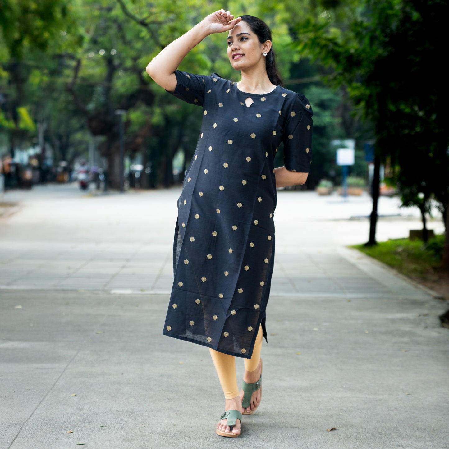 Lahari - Cotton Silk Weave Kurta - Black