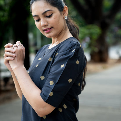 Lahari - Cotton Silk Weave Kurta - Black