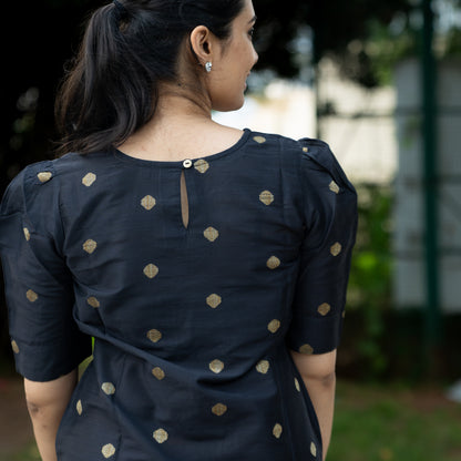 Lahari - Cotton Silk Weave Kurta - Black