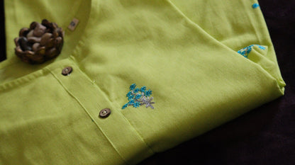 Pavani -Cotton with embriodery Kurti - Green