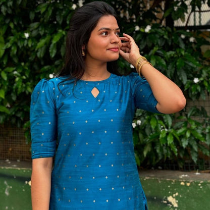 Advika - Cotton Silk Weave Kurta - Blue