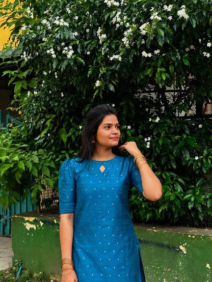 Advika - Cotton Silk Weave Kurta - Blue