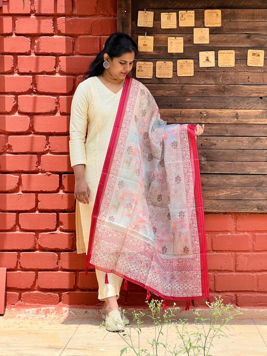 Half white kota dupatta