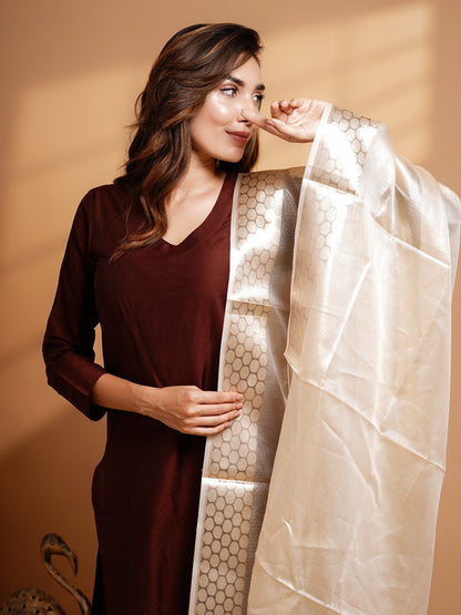 Namrata - Chocolate Brown Silk cotton set with PremiumTissue Dupatta