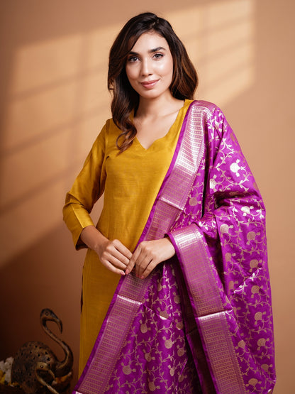 Mitali - Mustard Yellow Silk cotton set with Premium Banarasi Dupatta