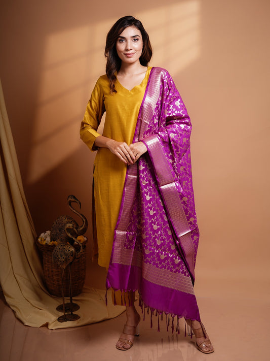 Mitali - Mustard Yellow Silk cotton set with Premium Banarasi Dupatta