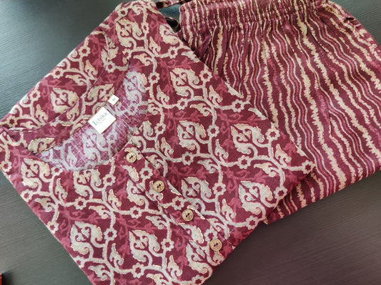 Devika - Rayon Capsule Kurti and pant set - Dark maroon