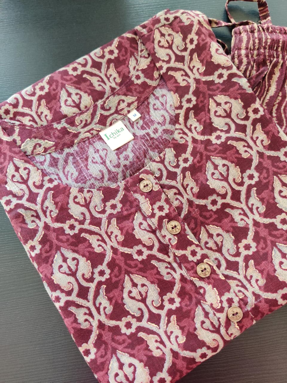 Devika - Rayon Capsule Kurti and pant set - Dark maroon