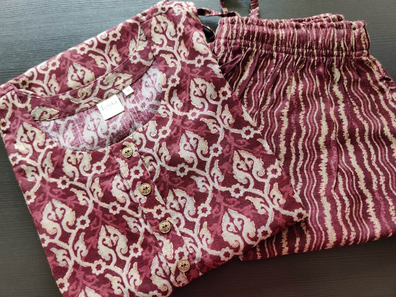 Devika - Rayon Capsule Kurti and pant set - Dark maroon