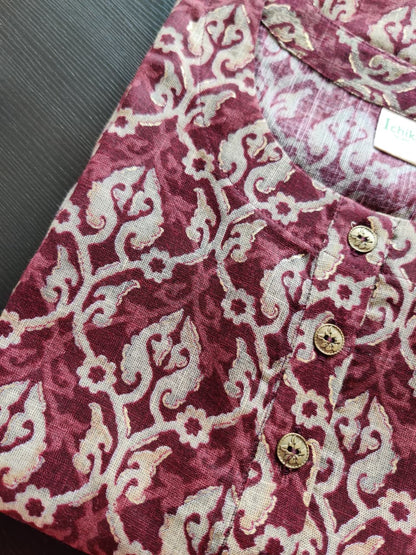 Devika - Rayon Capsule Kurti and pant set - Dark maroon