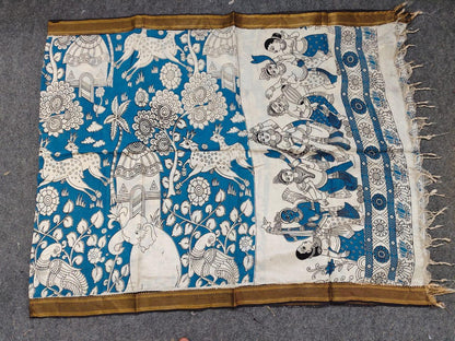 Kalamkari Dupatta - Chennuri silk - Blue