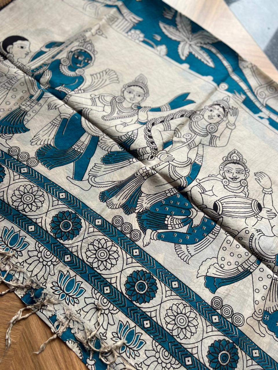 Kalamkari Dupatta - Chennuri silk - Blue