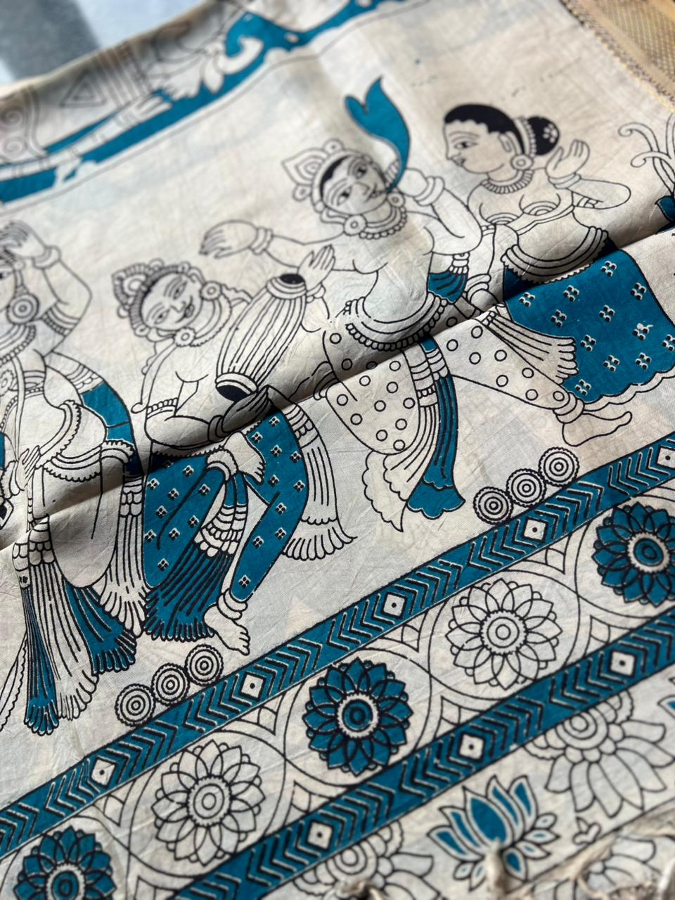 Kalamkari Dupatta - Chennuri silk - Blue