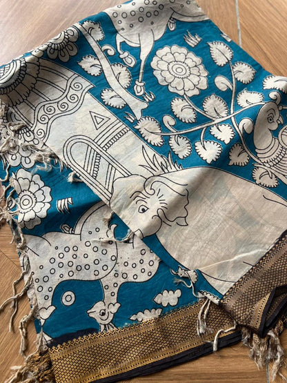 Kalamkari Dupatta - Chennuri silk - Blue