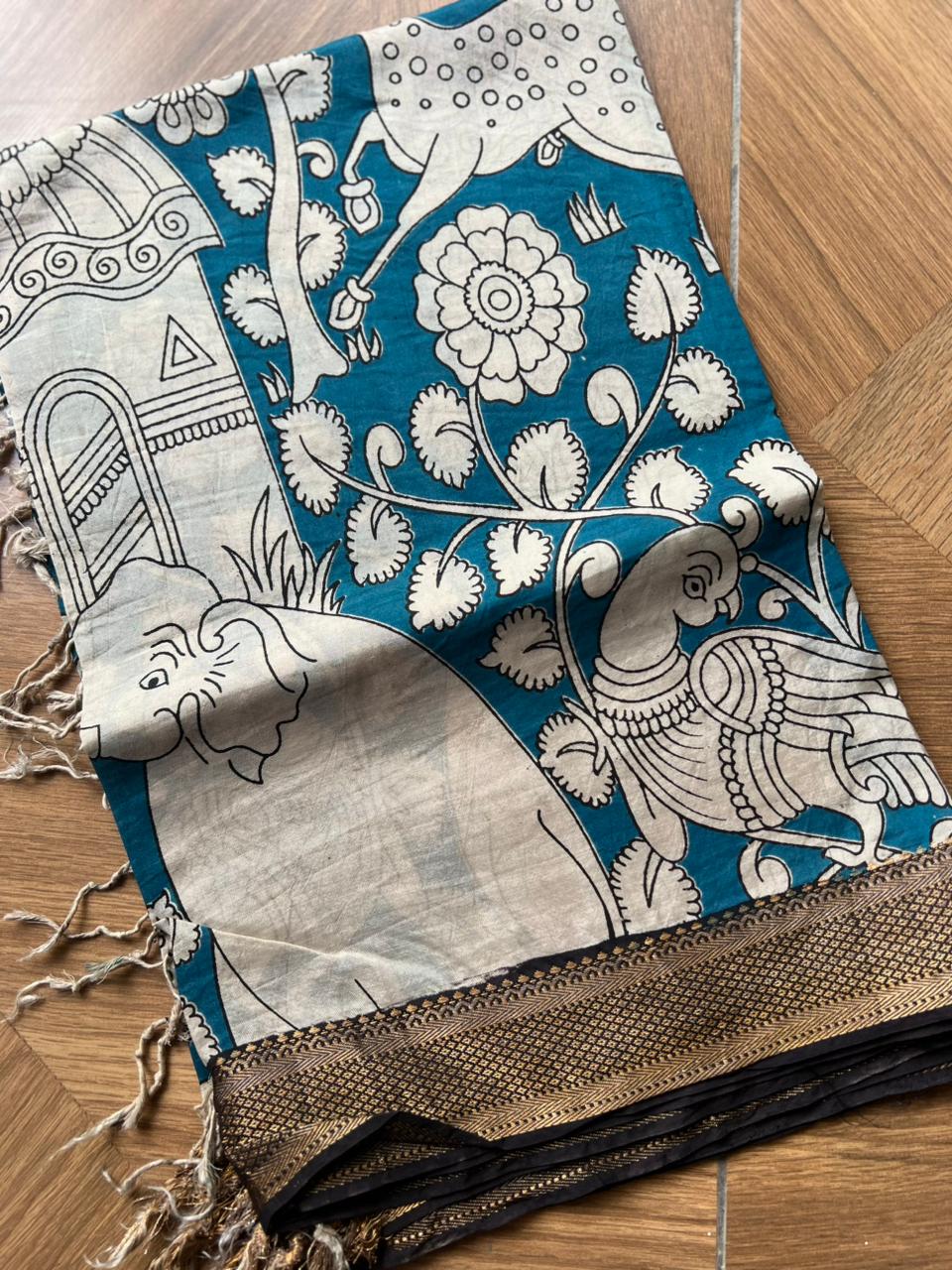 Kalamkari Dupatta - Chennuri silk - Blue