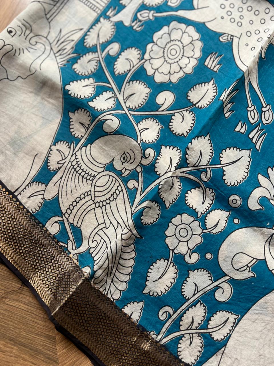 Kalamkari Dupatta - Chennuri silk - Blue