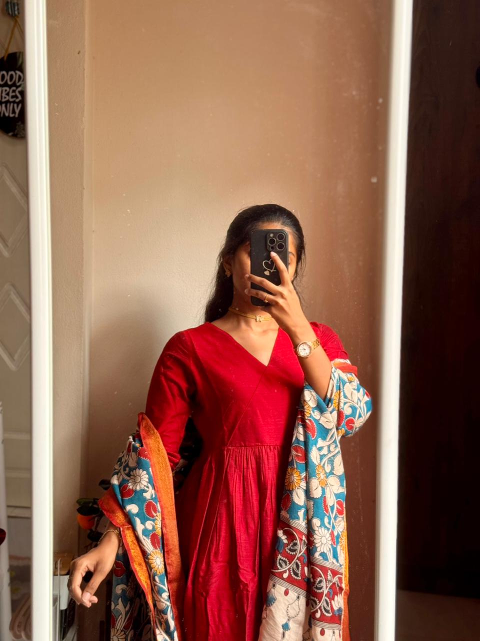 Navya - Maroon Nyra Silk cotton set with Kalamkari Dupatta