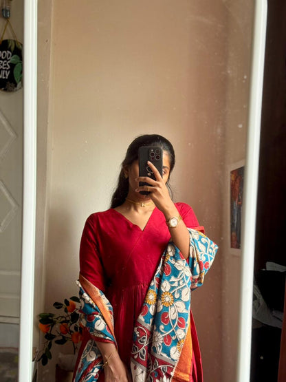 Navya - Maroon Nyra Silk cotton set with Kalamkari Dupatta