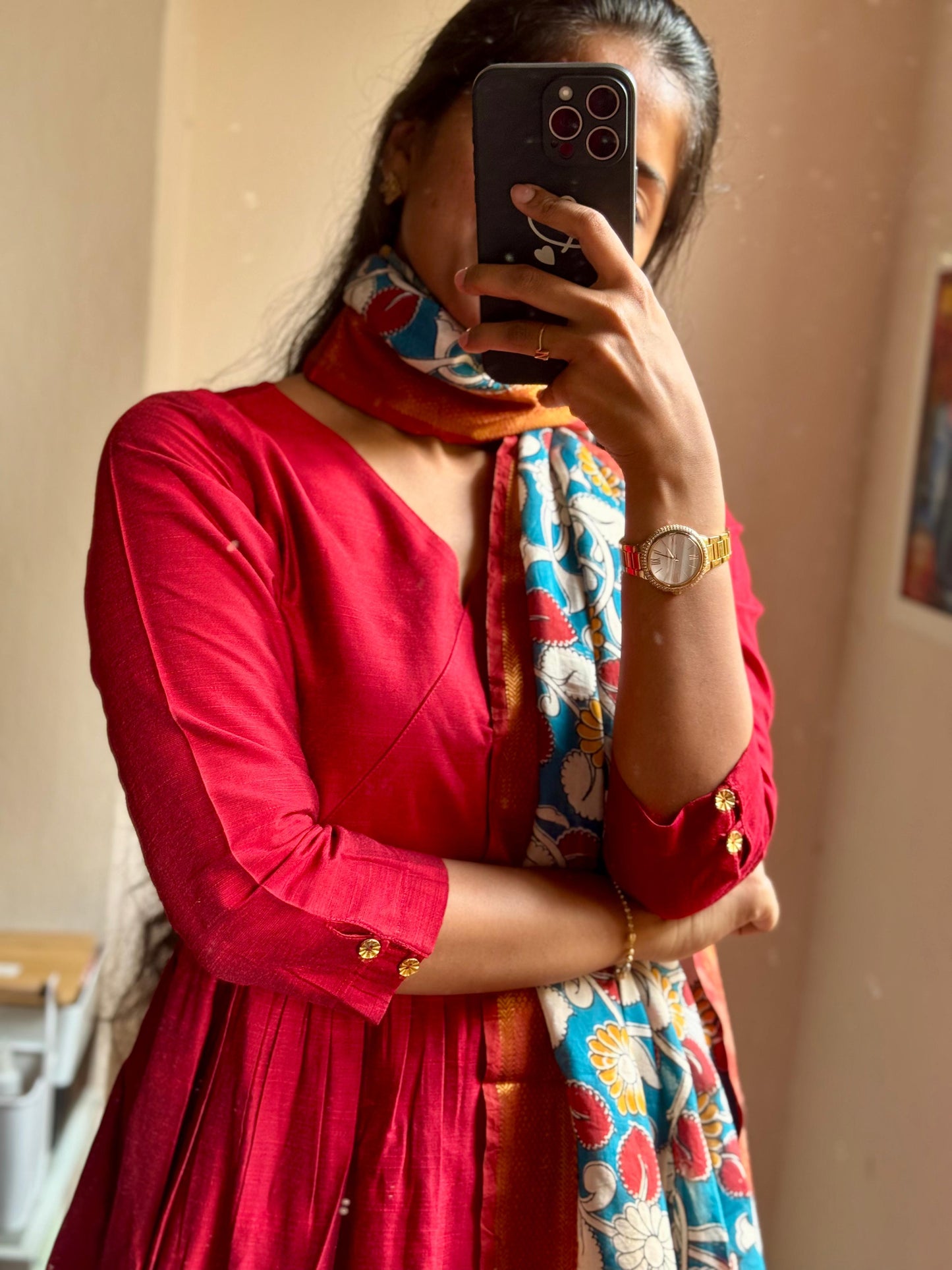 Navya - Maroon Nyra Silk cotton set with Kalamkari Dupatta